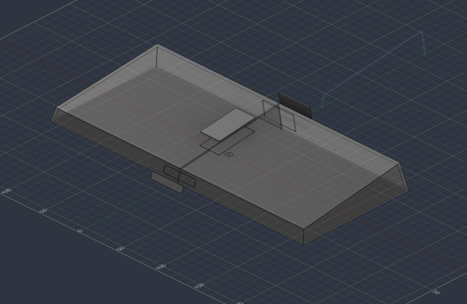 CAD render of the keyboard cover design showing the two-piece layout and cutouts