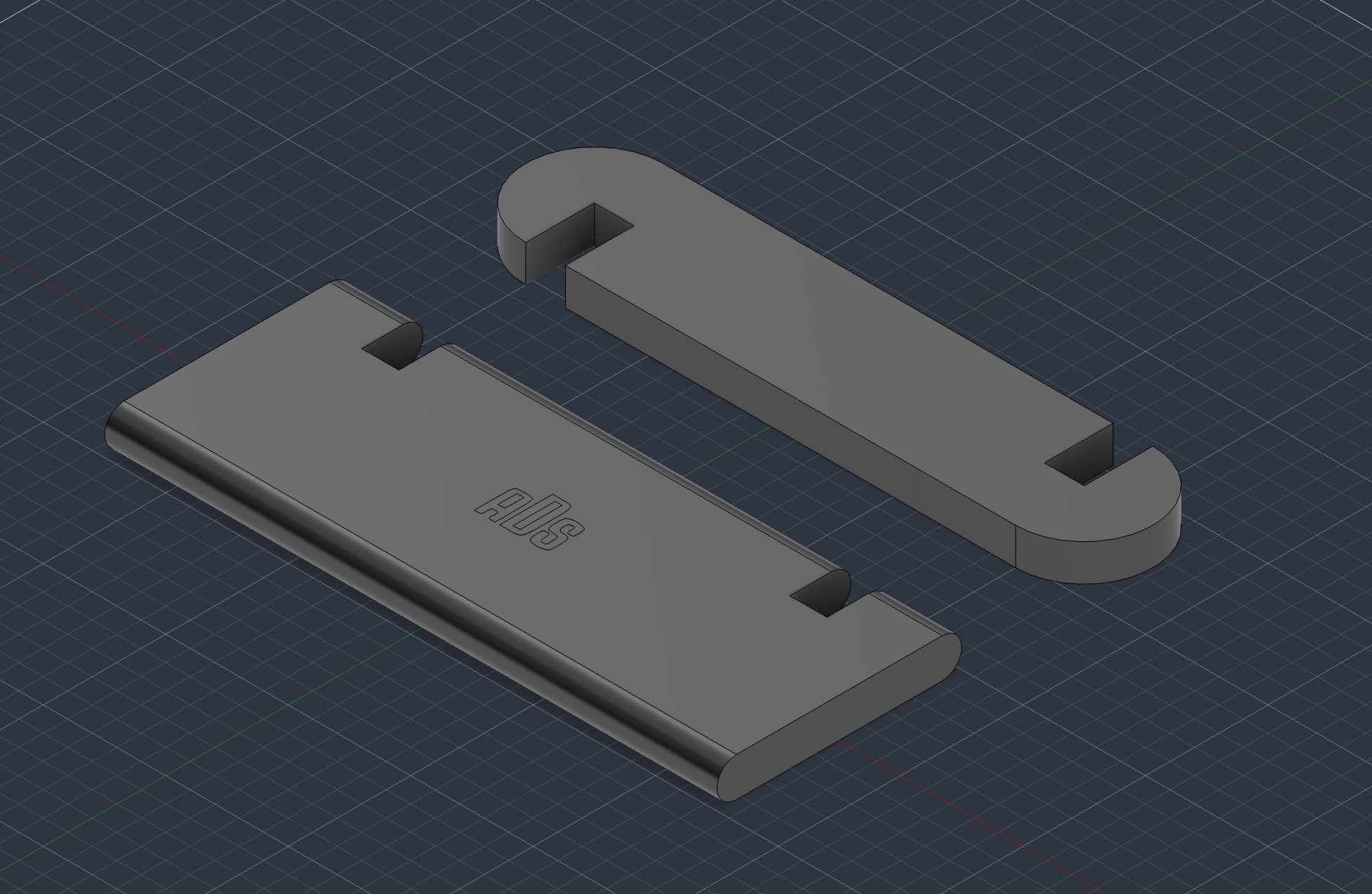 CAD render of the two interlocking riser pieces showing the notched joints